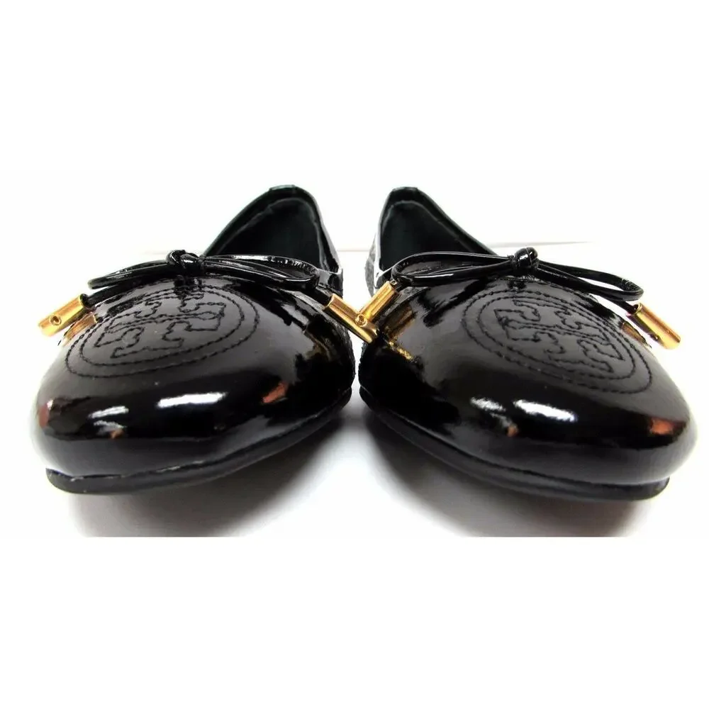 Tory Burch Black Patent and Gray Snake-Print Ballet Flat